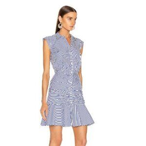Veronica Beard Blue and White Striped Bell Bottom Ruched Dress